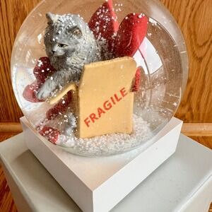 CoolSnowGlobes Cat Snow‎ Globe Kitten in Box Fragile Ribbon Holiday Decor